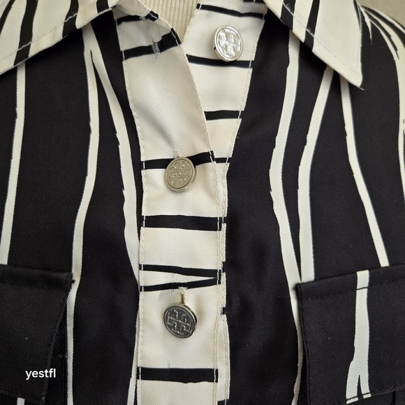 Tory Burch silk black and white Collared long sleeve dress 4 - Picture 3 of 8